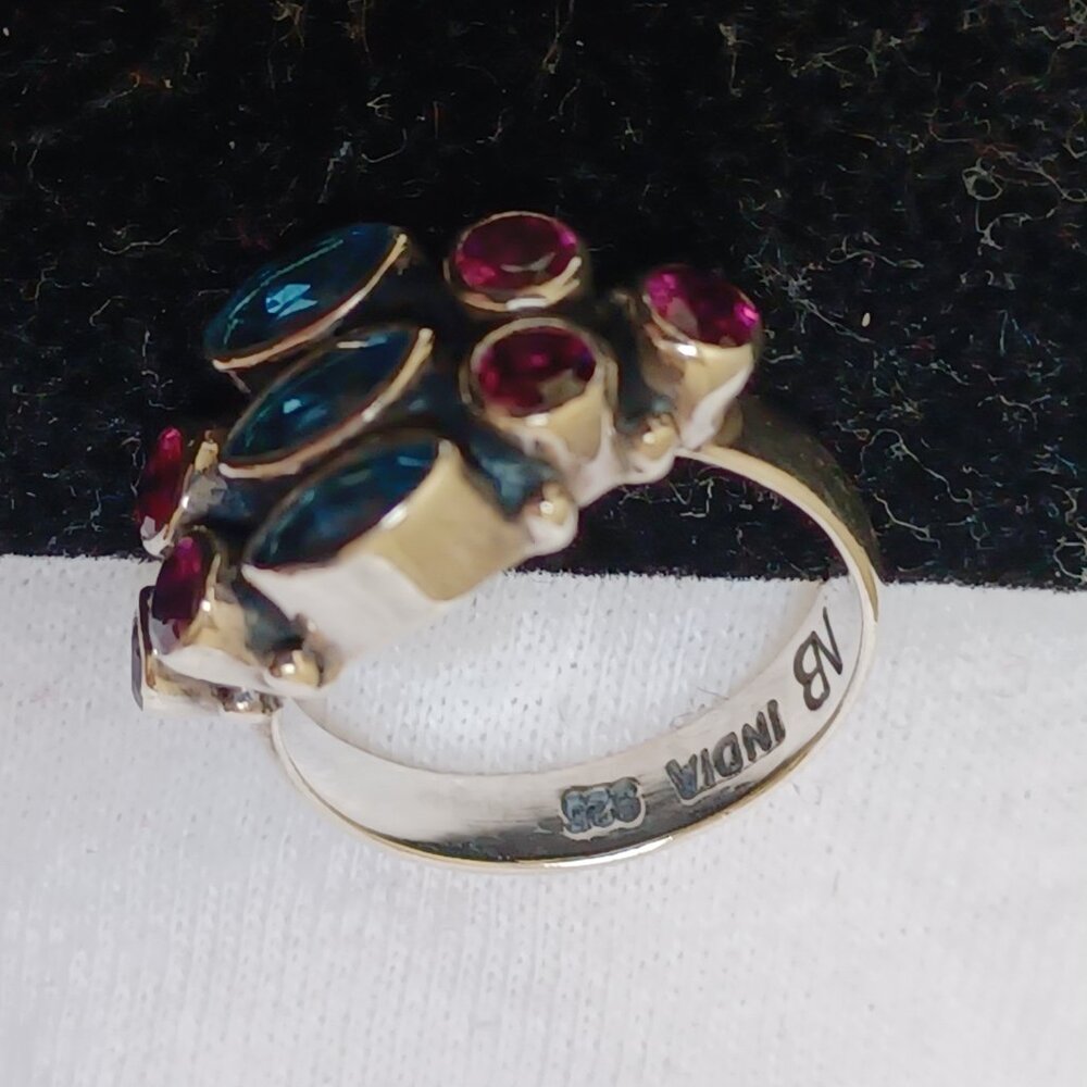 Nicky Butler ring blue topaz pink tourmaline silver size 5 like new - Picture 13 of 16